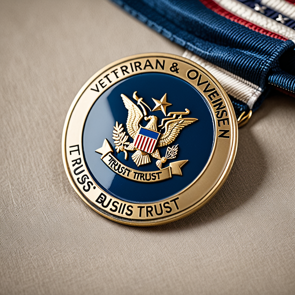 A sharp editorial close-up of a veteran-owned business trust badge displayed on a premium e-commerce website — military 