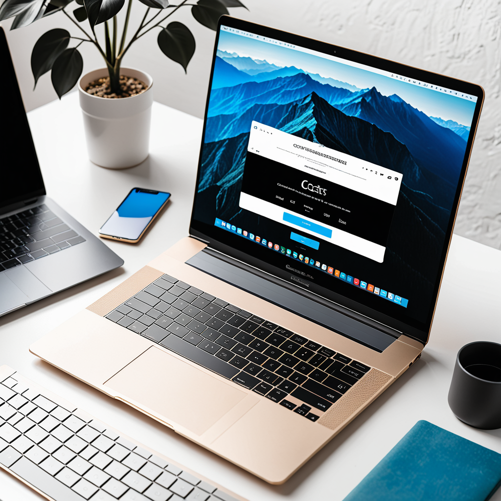 Overhead flat-lay of a MacBook displaying a split-screen — Certifier.io's enterprise pricing grid on the left with costs