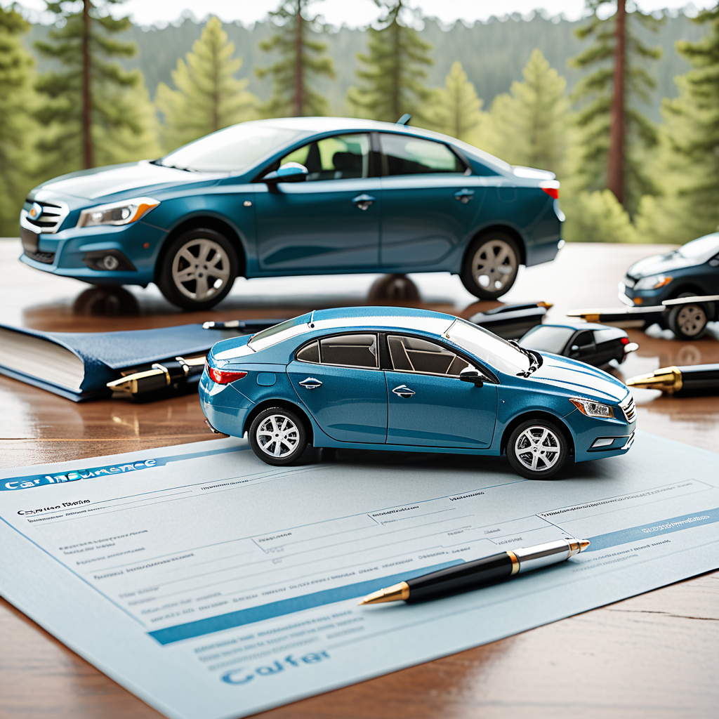 Cinematic road trip photography, driver standing beside a blue SUV at a scenic overlook checking phone insurance app, go